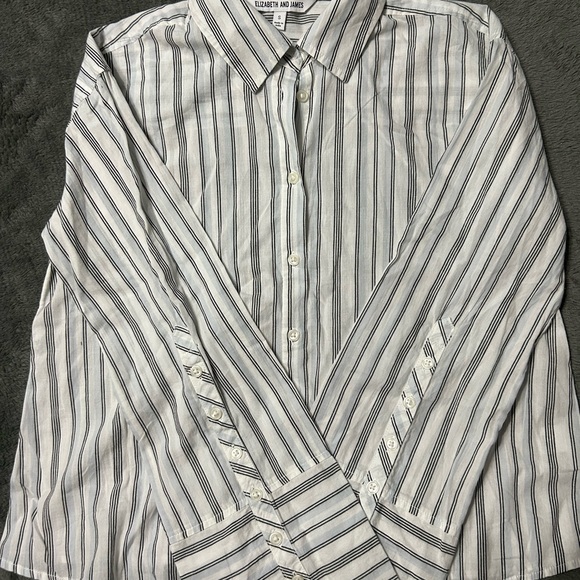 Elizabeth & James Wide Cuff Striped Button Down White Gray Striped Shirt Large - Picture 15 of 15